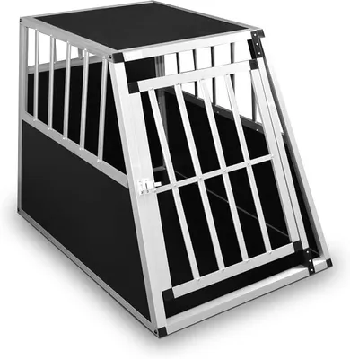 Produktbild von Hundetransportbox Alu Hundebox Reisebox Autobox Gittertür abschließbar Aluminium Transportbox für Hunde Tiertransportbox (Silber, (XL) 91X65X69 cm)