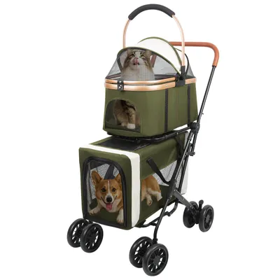 Produktbild von Klappbarer Hundewagen,2 Etagen Hundewagen für Kleine Hunde und Katzen,Pet Stroller Hundebuggy Für Mehrere Haustiere,Hundebox für Hunde & Katzen