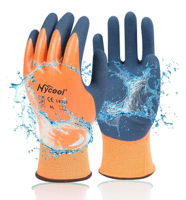 Productafbeelding van Arbeidshandschoenen voor dames en heren – Waterdichte tuinhandschoenen met een coating van schuimlatex en rubber (1 paar – oranje), maat 7/S