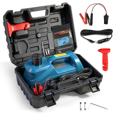 Produktbild von Elektrischer Hydraulikwagenheber 5T,12V 180W, Hubhöhe 155-450mm, Mit Notfallventil & LED-Lampe, Für PKW, SUV & LKW, Inkl. Koffer & Zubehör