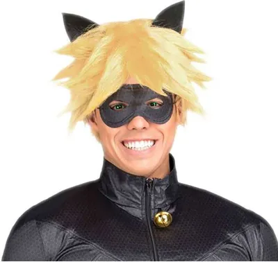 Immagine prodotto di Parrucca e maschera Cat Noir per uomo Accessorio miracoloso biondo-nero