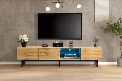 Produktbild von Sweiko Moderner TV-Schrank mit Holzmaserung, variable LED-Leuchten, 175x31x41cm