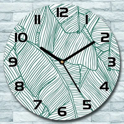 Produktbild von Wanduhr aus Glas Rund fi 30 Blattkonturen Quarz Deko Wohnzimmer Büro