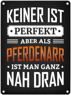 Produktbild von Metallschild mit Spruch: Keiner ist perfekt aber als Pferdenarr ist man nah dran