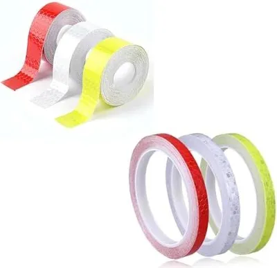Produktbild von 6 Stück Reflektorband Selbstklebend, Reflektierendes Klebeband Rot Weiß Gelb Reflektierendes Warnband für Anhänger Kleidung Straße Fahrräder Helme Motorrad