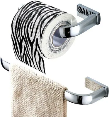 Produktbild von 2-teiliges Badezimmer-Set, Handtuchhalter, Toilettenpapierhalter, Wandmontage, Chrom