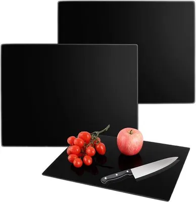 Produktbild von 3-teiliges Schneidebrett Set von gehärtetem Glas 40 x 30 cm, schwarzes Schneidebrett mit rutschfesten Silikonfußen, Küchenschneidebrett - Schneidepad und Servieren