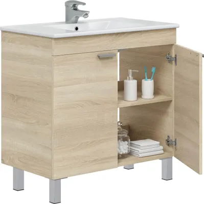 Immagine prodotto di Dmora Mobile Sottolavabo Massiola 80x45x80h cm Marrone Rovere, Cassetti 2 Ante