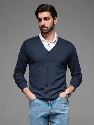 Obrázek produktu pro Ombre Clothing Pánský svetr na knoflíky Tanielu navy XL