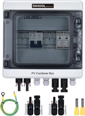 Produktbild von Dihool DC Überspannungsschutz PV Anschlusskasten DC500V 15A 2 String Blitzschutz Für PV anlage Photovoltaik IP65 Gehäuse(2x 15A in,1x 25A out)