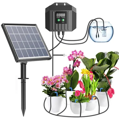 Imagen del producto de Sistema de riego solar: riego por goteo, 2,5 W, alcance de 15 metros, ideal para balcones y jardines