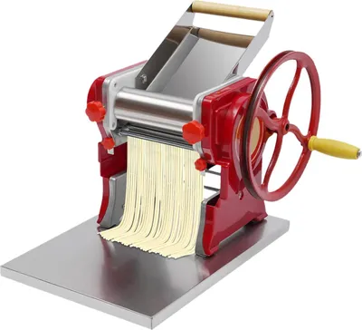 Immagine prodotto di Macchina per la pasta - Macchina per la pasta elettrica - Larghezza rullo 16 cm - Spessore pasta regolabile 0,5-5 mm - Acciaio inox - Per 5-10 persone - Rosso