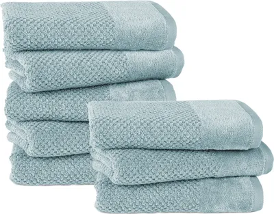 Produktbild von Pure Label 8-TLG Handtücher Set mit Aufhängeschlaufen aus Baumwolle, saugstark und weich | 8er Pack Handtücher 50x100 cm aus Baumwolle, Blau-Türkis