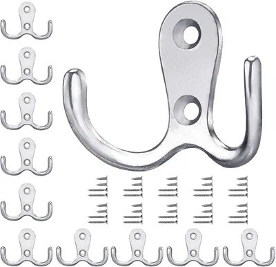 Imagen del producto de Ganchos de pared metálicos, 10 unidades, color plateado, con doble gancho, para baño y cocina