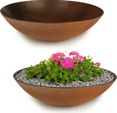 Produktbild von Flache Pflanzschalen für draussen Dekoschalen rund Rost-Optik 35 cm