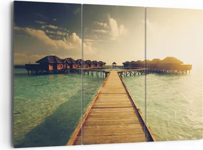 Produktbild von Bild auf Leinwand - Leinwandbild - 3 Teile - Malediven Ferienhäuser Wasser - 165x110cm - Wand Bild - Wanddeko - Wandbilder - Leinwanddruck - Bilder - Wanddekoration - Leinwand bilder - CE165x110-4951