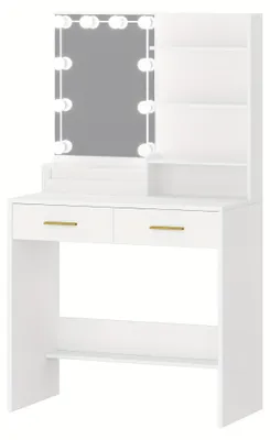 Obrázek produktu pro Kosmetický stolek - Toaletní stolek - Stolek na líčení - Kaptafel - Bílá barva - LED osvětlení s nastavitelnou intenzitou