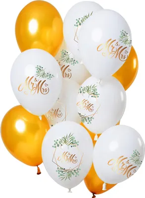 Produktbild von 12 Latexballons Mr und Mrs gold 30cm