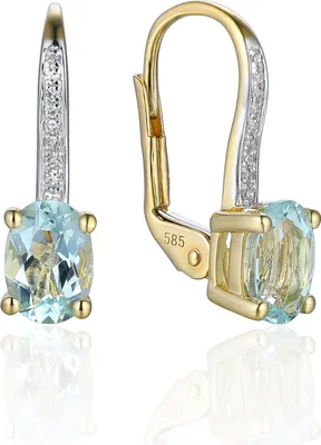 Produktbild von Damen 585er Gelbgold Ohrringe Aquamarin Diamanten Ohrhänger Solitaire 14K