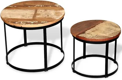 Imagen del producto de Mesa de centro, de 2 piezas, madera maciza, redonda, 40 cm, 50 cm