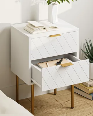 Produktbild von Nachttisch mit Ladestation,Moderner Beistelltisch,Kleiner Nachttisch mit 2 Schubladen,Nachtschrank Wohnzimmer Schlafzimmer Möbel 40x30x56cm Weiß