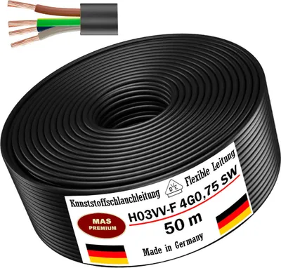 Produktbild von 50m Kunststoffschlauchleitung H03VV-F 4G0,75 Schwarz Leitung Gerätekabel