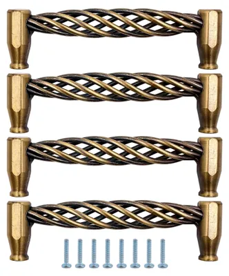 Produktbild von 4 Stück Vintage-Schubladengriffe, Möbelgriffe, traditionelle Schubladen- und Schrankgriffe, antiker Bogengriff für Schubladen, Türen, Schränke, Badezimmer, Küche, Bronze