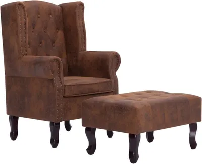 Produktbild von vidaXL Chesterfield-Sessel und Fußhocker Braun Wildleder-Optik