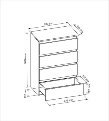 Produktbild von Praktische Kommode mit 4 Schubladen für Schlafzimmer Wohnzimmer oder Flur