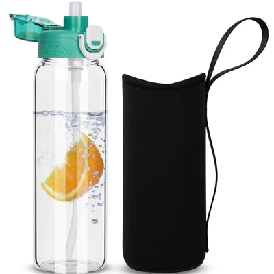 Produktbild von Glasflasche mit Strohhalm 0,8l