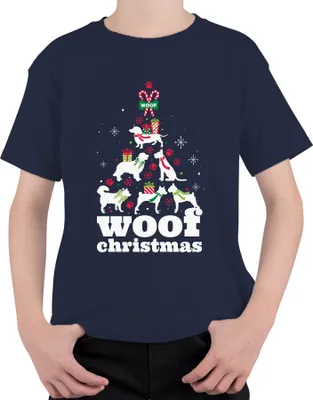 Produktbild von Woof Christmas Hunde Weihnachtsbaum Hundebesitzer - Weihnachten Weihnachtsgeschenk Uni Kinder T-Shirt, Navy, 104
