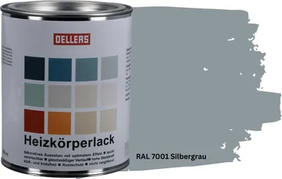Produktbild von OELLERS Heizkörperlack DIY 1L – RAL 7001 Silbergrau | Heizkörperfarbe & Heizungsfarbe | Hochdeckender Heizungslack | Hitzebeständig & langlebig