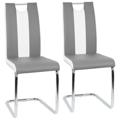 Produktbild von Supfine 2er Set Esszimmerstühle,Edles Küchenstuhl,aus Kunstleder,Edles Küchenstuhl,Metall Gestell,grau+weiß