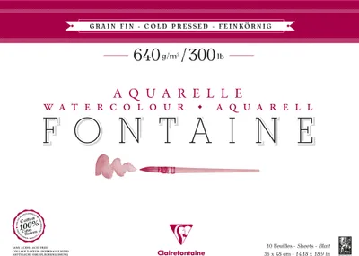 Produktbild von Clairefontaine Aquarellpapier 640g, 100% Hadern, feinkörnig 10 Bl 36x48cm 96359C