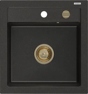 Produktbild von Mexen Vito 1-Becken-Granit-Spüle 520 x 490 mm, Schwarz/Gold metallisch, Siphon Gold - 6503521000-75-G
