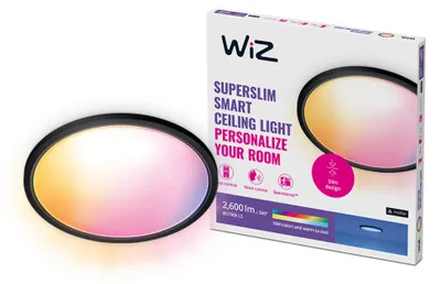 Productafbeelding van WiZ Superslim Plafondlamp 22W, Slimme plafondlamp, Wi-Fi/Bluetooth, Zwart, Wi-Fi 4 (802.11n), 802.11b, 802.11g, LED, Kunststof