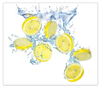 Produktbild von Spritzschutz Herdabdeckplatte Schneidebrett aus Glas Zitronen auf Wasser 1-Teilig (60x52cm)