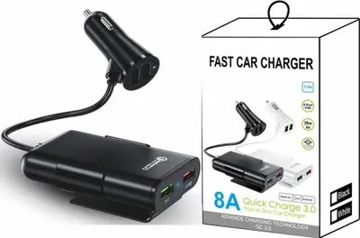 Immagine prodotto di Caricabatterie per auto 8a Qc3.0 Sedile anteriore posteriore 1 - 4 Adattatore di ricarica multiporta 4usb con cavo Universale per Dc 12v nero