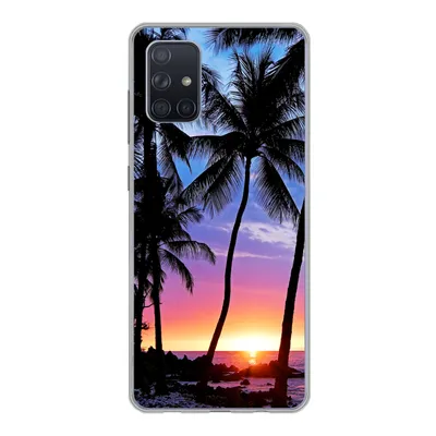 Produktbild von MuchoWow® Handyhülle Schutzhülle Hülle für Samsung Galaxy A51 5G Eine Silhouette von Palmen während eines Sonnenuntergangs auf Hawaii Silikon Softcase Handy Hülle - Abbildung