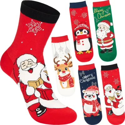 Produktbild von BRUBAKER 5 Paar Weihnachtssocken für Damen - Weihnachtsmann, Schneemann, Pinguin & Bär - Lustige Socken Weihnachten, Größe 30-35