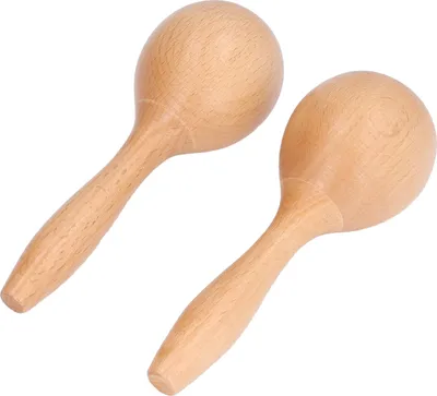 Produktbild von 2 Stück Maracas Handpercussion, klarer Klang, glänzendes Aussehen, 14 x 5 x 5 cm, Instrument aus Buchenholzmaterial, für Partys