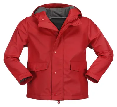 Produktbild von FRIESEN Friesennerz Kinder Friesennerz "Schule oder Watt?" - Regenjacke Outdoorjacke für Mädchen und Jungen in Kirschrot Größe 86-92