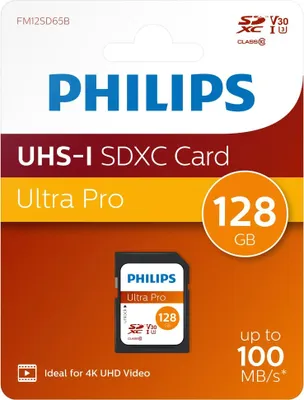 Image de Philips FM12SD65B - Carte mémoire flash - 128 Go - Video Class V30 / UHS-I U3 / Class10 - SDXC UHS-I