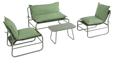 Produktbild von Gartenlounge Set 4-Sitzer mit Glastisch Mobili Rebecca Leran Metall Wasserdichtes Polyester Grün