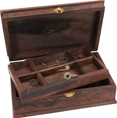Produktbild von Abschließbare Schmuckschatulle, Schatztruhe, Holzschachtel, Schmuck Dose, Schatzkiste - Modell 20, Braun, 9*28*18 cm, Dosen, Boxen & Schatullen