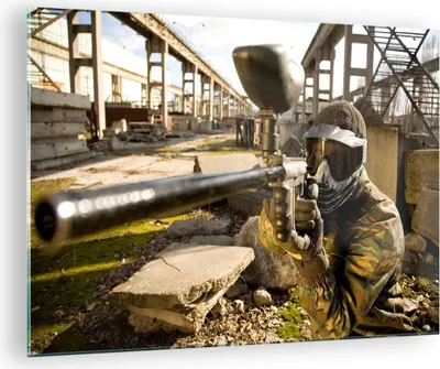 Produktbild von Bilder auf glas - Paintball Pistole Spieler - 70x50cm - Glasbilder - Wandbilder - Kunstdruck - zum Aufhängen bereit - Wanddekoration aus Glas - Glas Bilder - Wandbild auf Glas - GAA70x50-0140