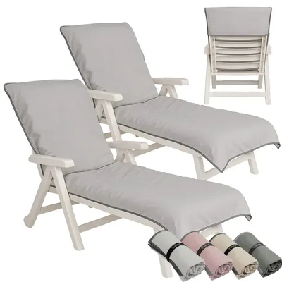 Produktbild von CalmySEA 2x Handtuch für Sonnenliege 200x75cm - mit Kapuze Microfaser Light Weight Schonbezug für Gartenliege Handtücher mit Umschlag Liegestuhl Bezug Strandliege Hellgrau