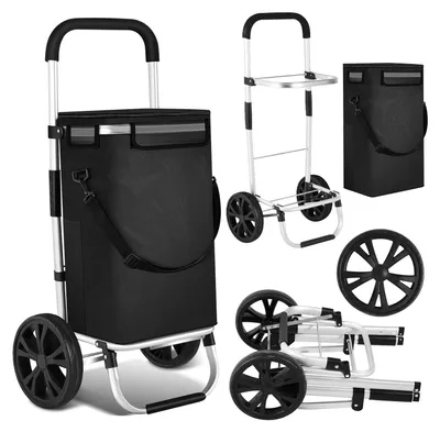 Immagine prodotto di Carrello spesa Aopunly 3in1, con 2 ruote e scomparto refrigerante, pieghevole, nero