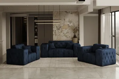 Productafbeelding van Kaiser Möbel Lux 2+1 + 1 zitmeubelset, elegant, klassiek, stijlvol, in de elegante "Whisper" stof, kleur blauw