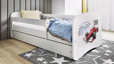Produktbild von Kinderbett Weiß 70x140 80x160 80x180 cm – mit Matratze, Rausfallschutz und Schublade – Jugendbett für Mädchen und Jungen – Stabil und Sicher – Formel – 140x70 cm